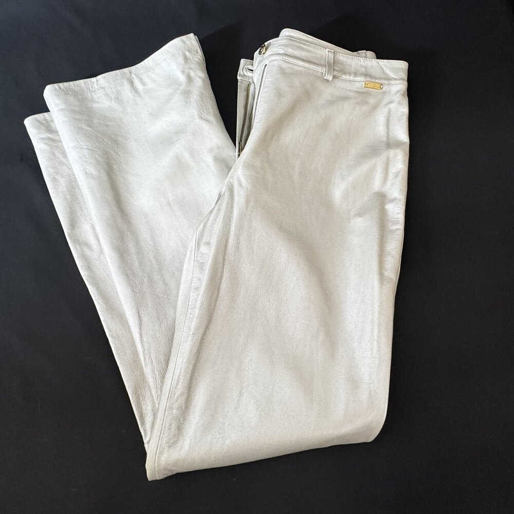 St. John Silver Leather Straight-Leg Pants Lined Size 12